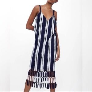 Zara Navy Striped Crochet Midi Dress